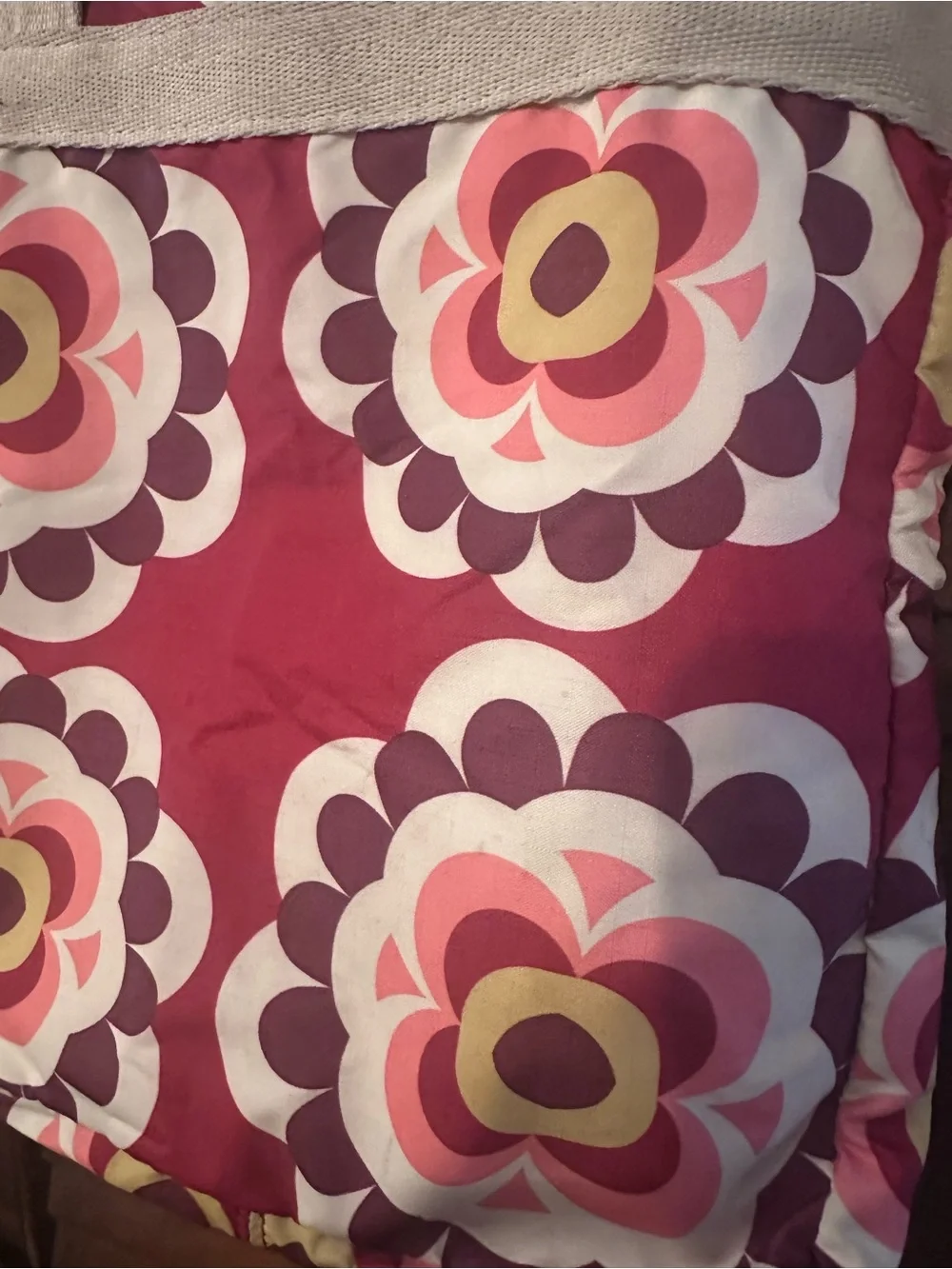 LeSportsac Crossbody Retired Maroon Pink Floral Pattern with Cream Strap
